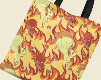 Vulpix and Ninetales Pattern - Reusable Canvas Tote Bag