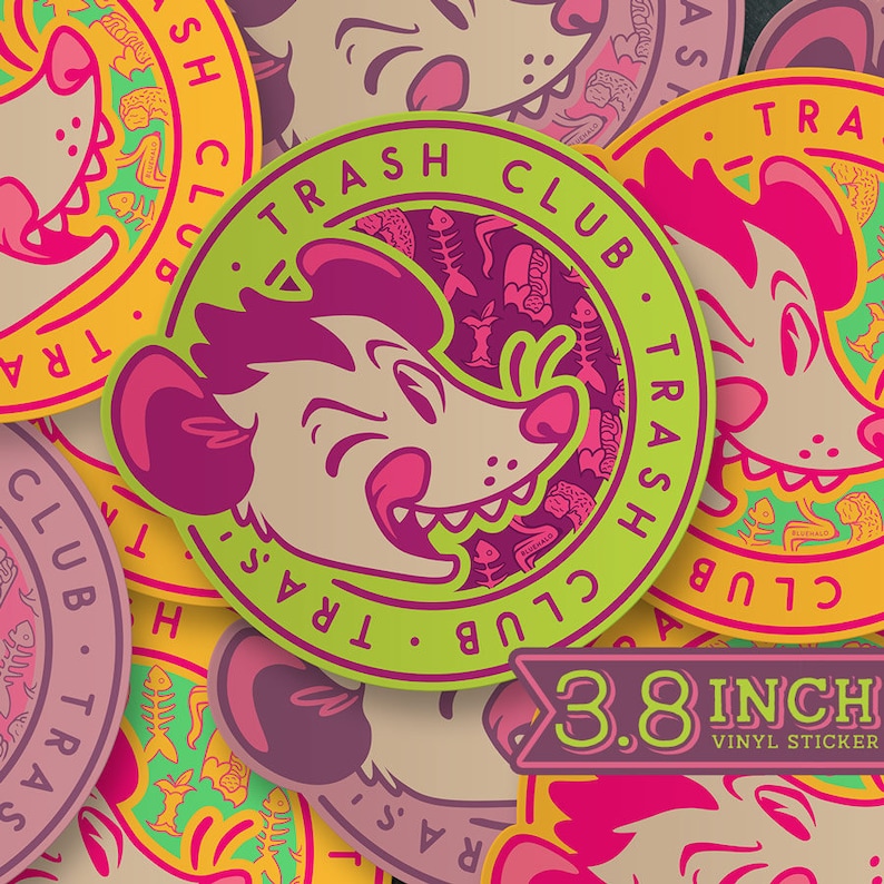 Trash Club Opossum Cartoon Vinyl Sticker image 1