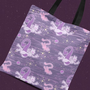 Mew and Mewtwo Pattern - Reusable Canvas Tote Bag