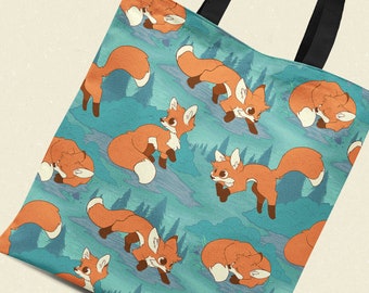 Forest Fox Pattern - Reusable Canvas Tote Bag