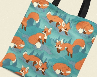 Forest Fox Pattern - Reusable Canvas Tote Bag