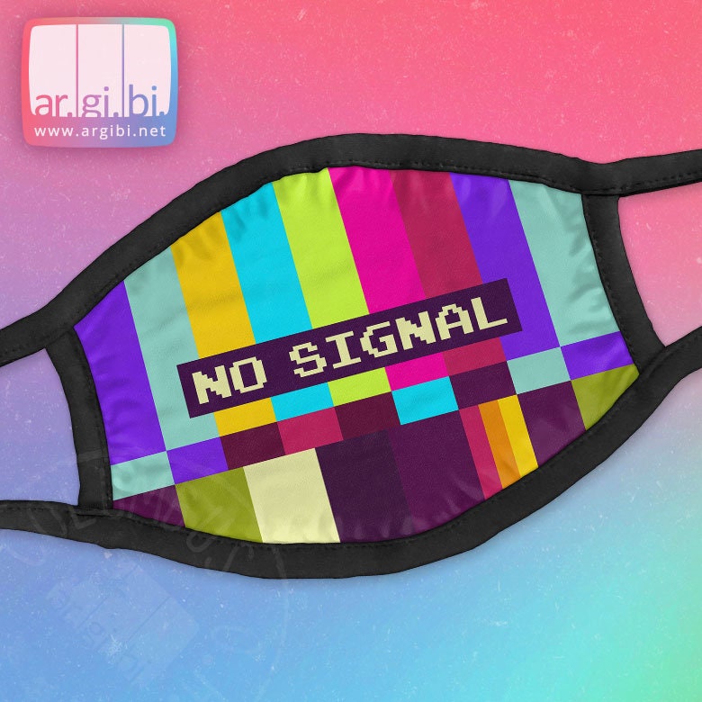 No Signal TV Test Pattern - Reusable Face Mask with Pocket for Filters