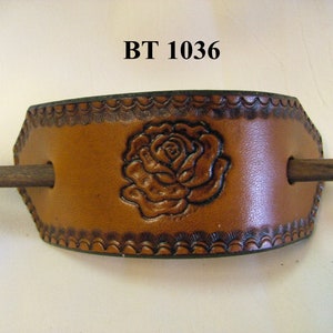 Leather ponytail barrette with Stick – Unique Clipped Corner Design Ponytail Holder - Hand Tooled Hair Clip -Handcrafted hair pin - BT1036