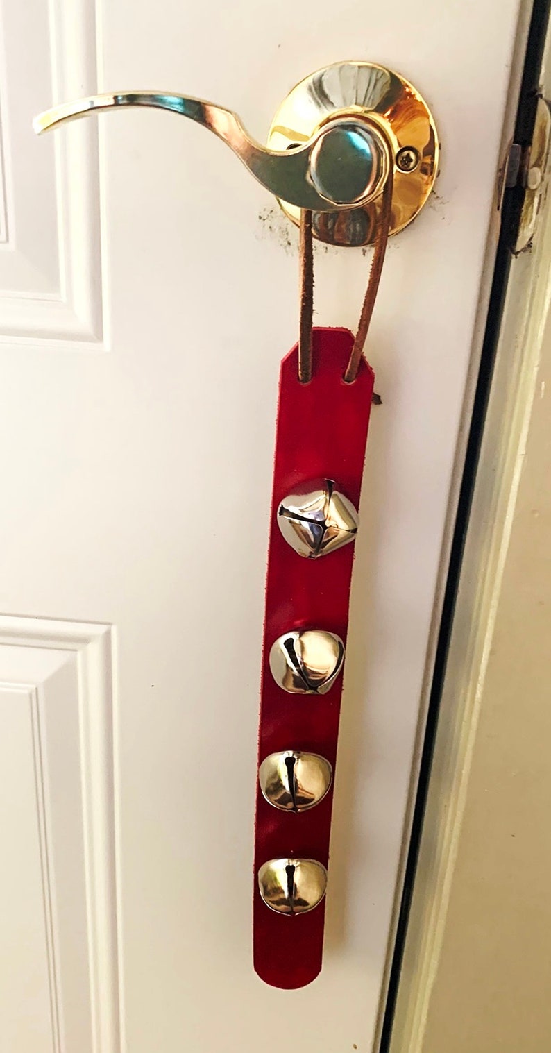 Belsnickel Red Leather Sleigh Bells Door Hanger