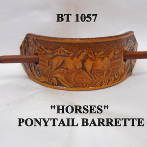 Hand tooled Leather Ponytail Barrette No. BT1057- HORSES