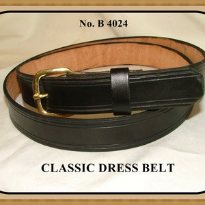 Handcrafted, Handmade, hand finished  Leather Dress Belt no. B 4024 - 1_1/4 inches wide. Plain Dress belt with a border.
