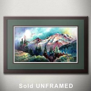 Mt. Rainier Through the Trees- Watercolor PRINT. Mount Rainier Painting. Mountain. Washington State. Pacific Northwest Art. Northwest.