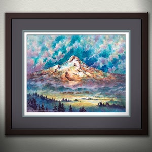 Mount Hood From Panorama Point - Watercolor PRINT. Mt. Hood Painting. Mt Hood Wall Art. Mount Hood Watercolor Painting. Oregon Mountain Art.