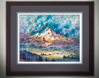 Mount Hood Watercolor Print – Oregon Mountain Art