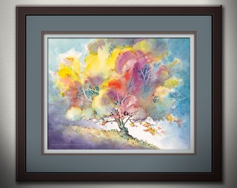 ORIGINAL Watercolor Painting, Fall Tree Painting, 11x14 ORIGINAL Painting Watercolor, Fall Tree Wall Art, Fall Tree Watercolor Autumn Decor