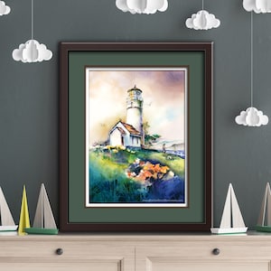 Cape Blanco Light - Oregon Coast Lighthouse Watercolor Painting PRINT. Pacific Northwest Lighthouse Art.