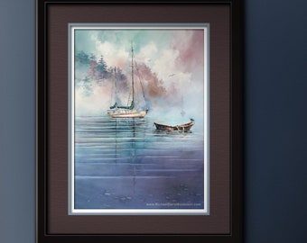 Sailboat Art Print: Nautical Watercolor Seascape, Signed Limited Edition