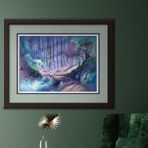 Hiking Wall Art, Waterfall PRINT Waterfall Painting. Hiking Wall Decor Watercolor Art Hiking Gifts Art Hiking Trail Art Watercolor Waterfall
