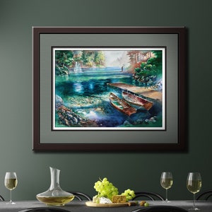 Lake Fishing Wall Art, Fishing Art, Wall Art Fishing, Fishing Wall Decor, Fishing Watercolor PRINT, Gone Fishing Art, Fishing Art Prints