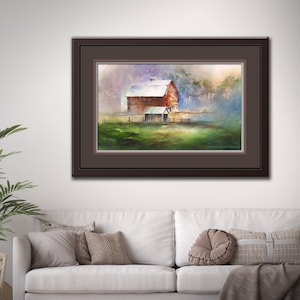Country Elegance - Watercolor PRINT by Michael David Sorensen. Farm Art. Red Barn Wall Décor. Country Painting. Red Barn Artwork.