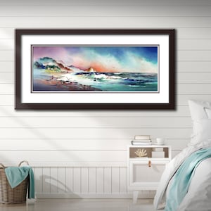 A Lazy Day at Cannon Beach- Watercolor Art Print. Beach Painting. Oregon Coast. Haystack Rock. Orange. Blue. Blue Green. Sandy Beach. Ocean.