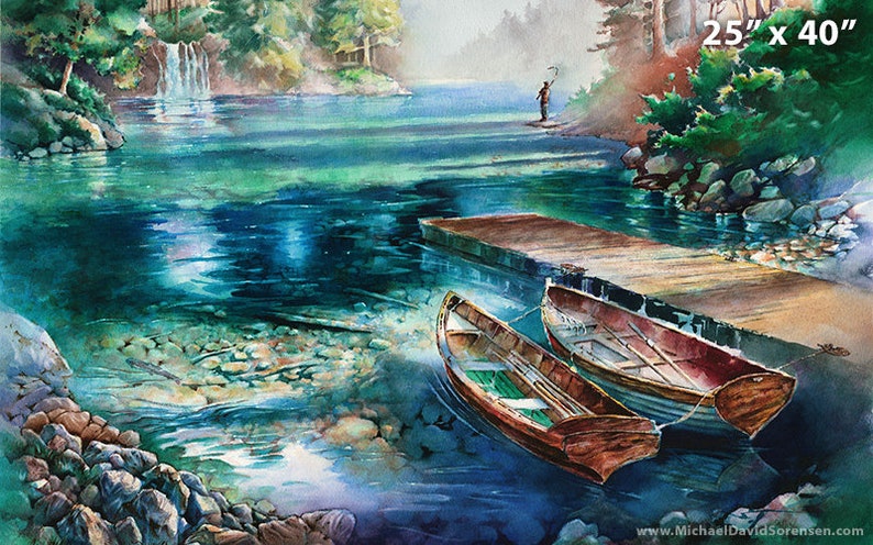 Lake Fishing Wall Art, Fishing Art, Wall Art Fishing, Fishing Wall Decor, Fishing Watercolor PRINT, Gone Fishing Art, Fishing Art Prints image 5