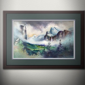 Yosemite Watercolor Painting PRINT. National Park Gift, Waterfall Painting