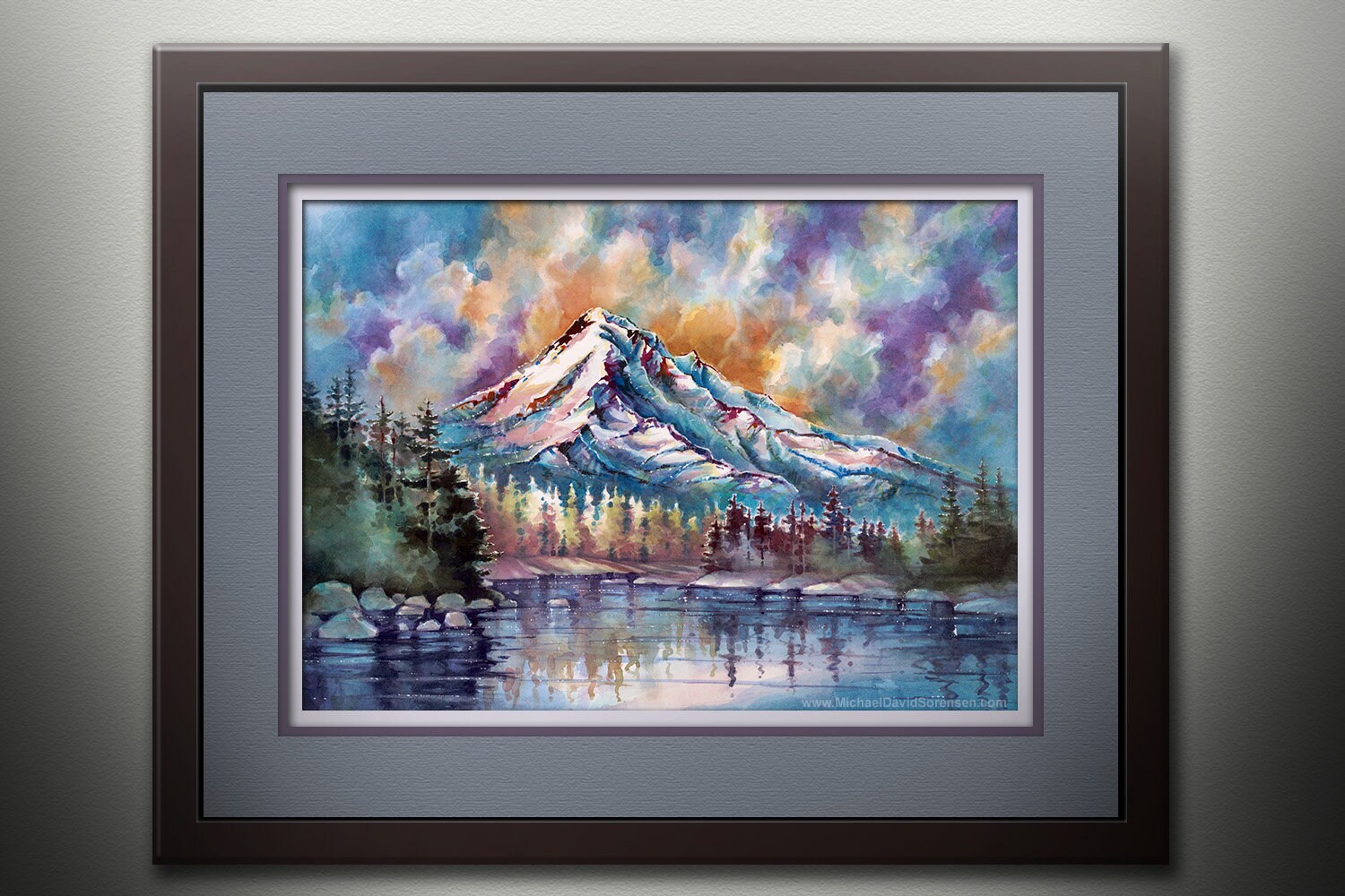 Mount Hood From Lost Lake -UNFRAMED Watercolor PRINT by Michael David Sorensen. Pacific Northwest Watercolor Art. Mountain Wall Art, Mt Hood