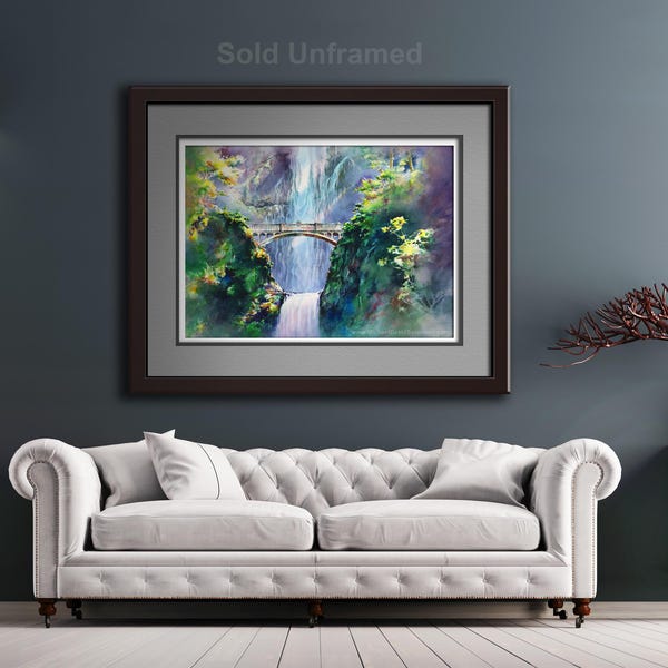 Multnomah Falls Watercolor Art Print, Columbia River Gorge