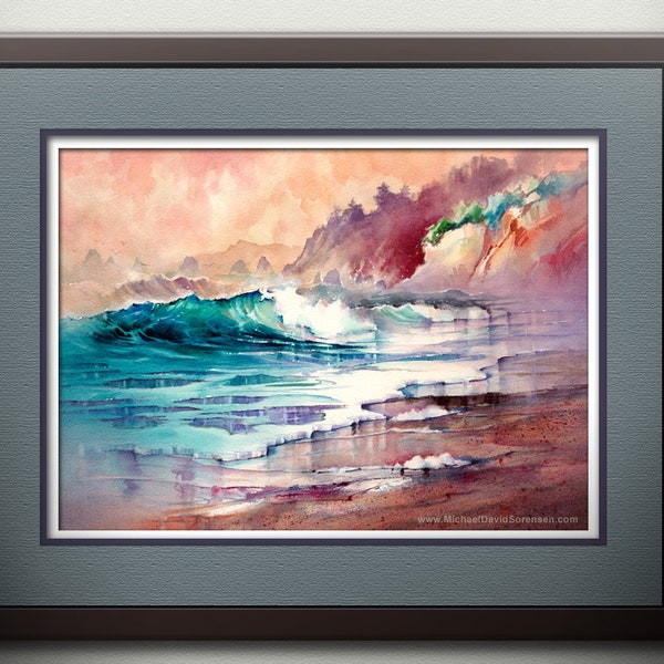 Watercolor Seascape Print, Beach House Wall Art, "Sailor's Delight"