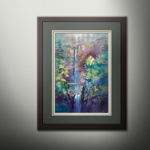 Multnomah Falls in the Spring- Columbia River Gorge PRINT, Oregon Watercolor Painting, PNW Wall Decor. Waterfall Painting. Pacific Northwest