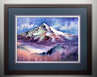 Mt. Hood, Oregon Watercolor Painting PRINT. Pacific Northwest Mountain Landscape Art. Mount Hood.