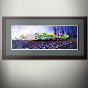 Burlington Northern Train Watercolor Painting, Railroad Wall Art Print