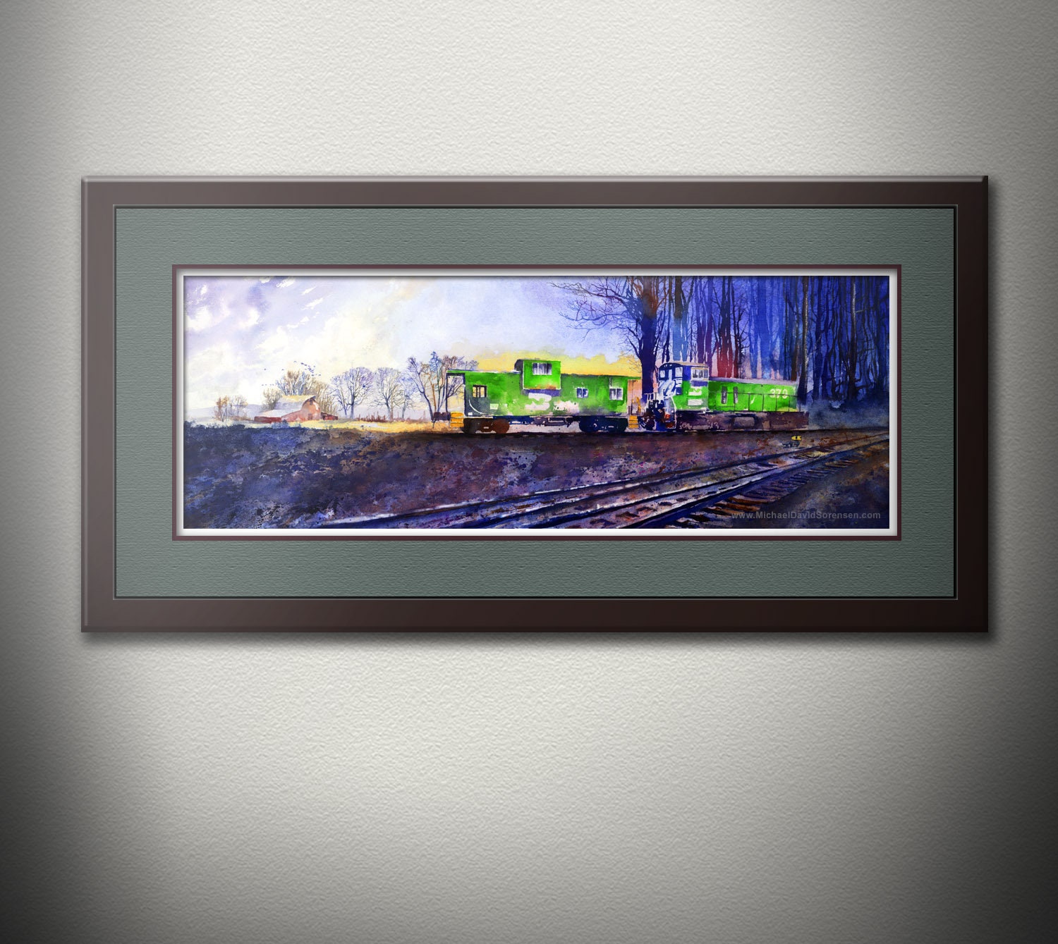 Burlington Northern Train PRINT. Train Watercolor Painting. Train Wall Decor. Railroad Wall Art. Train Wall Decor. Train Wall Art.