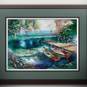 Lake Fishing Wall Art, Fishing Art, Wall Art Fishing, Fishing Wall Decor, Fishing Watercolor PRINT, Gone Fishing Art, Fishing Art Prints image 3