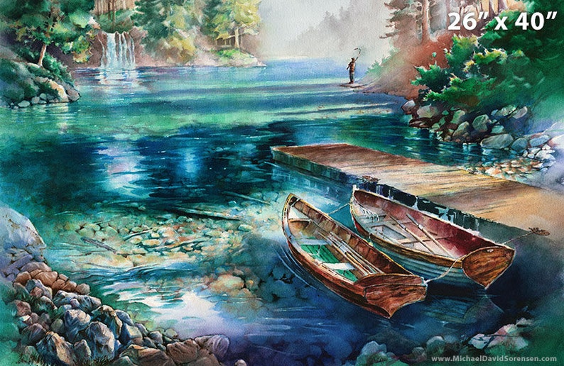 Lake Fishing Wall Art, Fishing Art, Wall Art Fishing, Fishing Wall Decor, Fishing Watercolor PRINT, Gone Fishing Art, Fishing Art Prints image 4