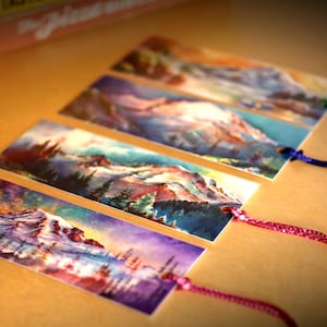 Mount Rainier Bookmarks, Mt Rainier Watercolor PRINT Bookmarks, Book Nerd Gift, Pacific Northwest Gift for Book Lover, Mountain Bookmark