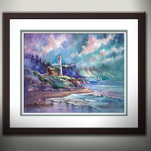 Fisgard Lighthouse Print, Watercolor Lighthouse Painting. Victoria BC Canada Lighthouse Wall Décor, Vancouver Island Art, Lighthouse Art