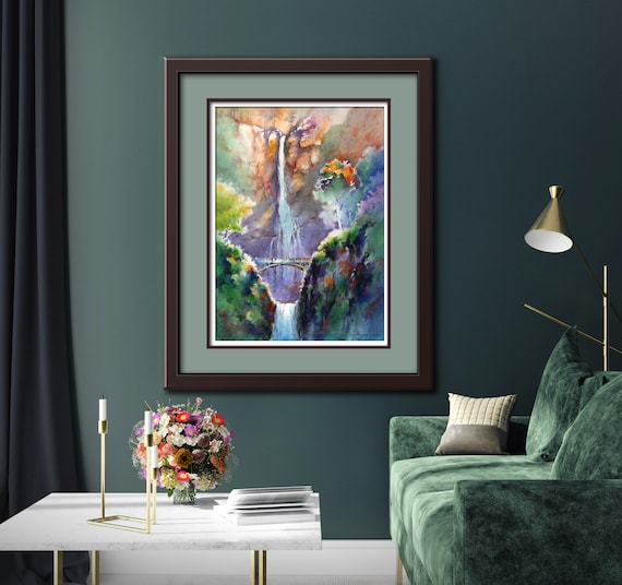Multnomah Falls Watercolor Print: Columbia River Gorge, Oregon Art
