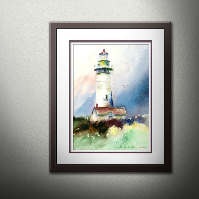 Pacific Northwest Art Oregon Coast Painting Oregon Lighthouse Newport Lighthouse Watercolor PRINT Yaquina Head Light Lighthouse Decor.