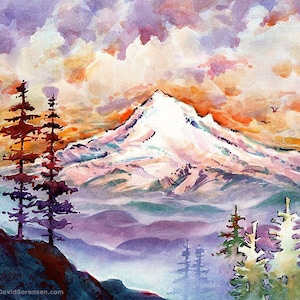 Mt Hood Oregon Wall Decor, Mount Hood Oregon PRINT, Mt Hood Wall Art, Oregon Gifts, Pacific Northwest Gifts, Mt Hood Print, Watercolor Print