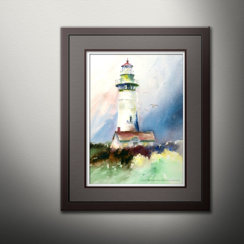Pacific Northwest Art Oregon Coast Painting Oregon Lighthouse Newport Lighthouse Watercolor PRINT Yaquina Head Light Lighthouse Decor.