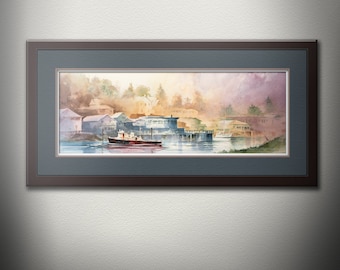 Tugboat Watercolor Print, La Conner Washington Waterfront Art