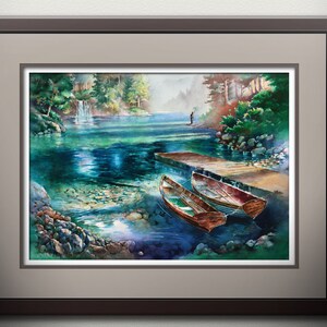 Lake Fishing Wall Art, Fishing Art, Wall Art Fishing, Fishing Wall Decor, Fishing Watercolor PRINT, Gone Fishing Art, Fishing Art Prints image 10