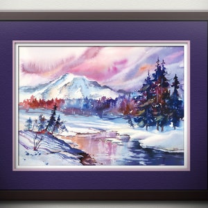 Mt. Rainier Winter Watercolor Print: Signed Limited Edition