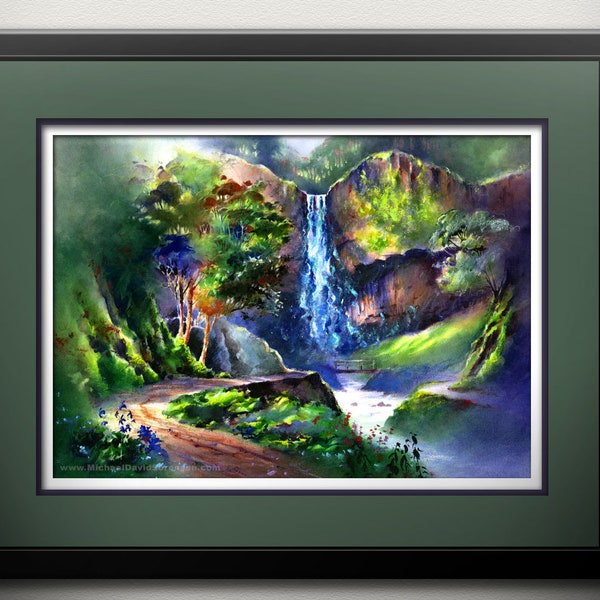 Latourell Falls Watercolor Art Print, Columbia River Gorge Landscape