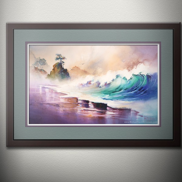 Ocean Wave Watercolor Art PRINT, Beach House Wall Decor, Seascape Painting