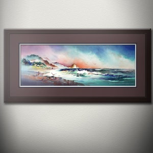 A Lazy Day at Cannon Beach Watercolor Art Print. Beach Painting. Oregon Coast. Haystack Rock. Orange. Blue. Blue Green. Sandy Beach. Ocean. image 4