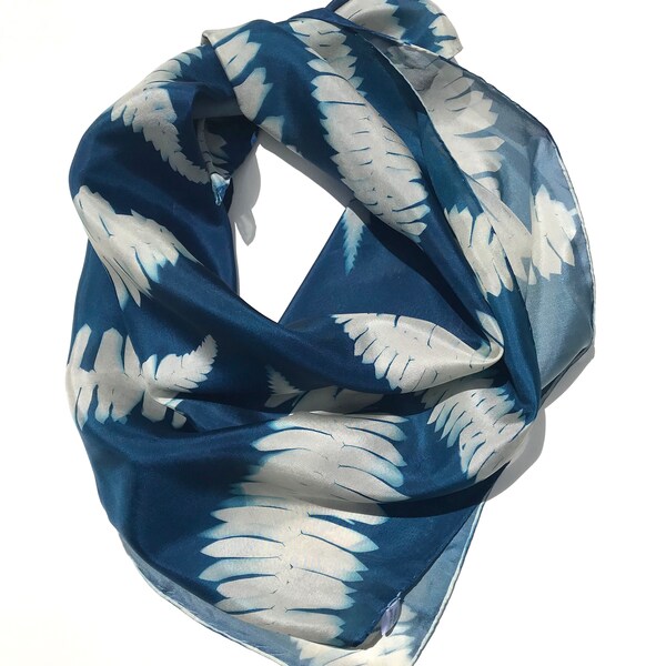 Cyanotype square silk scarf