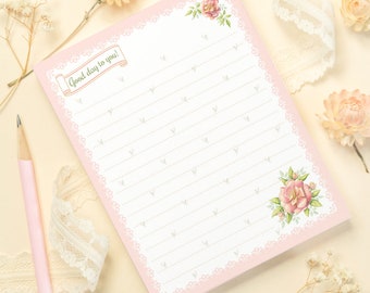 Cottagecore Aesthetic Memo Pad, Pink Rose Lined Notepad, Victorian Stationery, Watercolor Floral Art Notepad To Do List
