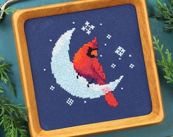 Christmas Cardinal Winter Bird Cross Stitch Pattern PDF Yule Snow Ice Moon Cardinal