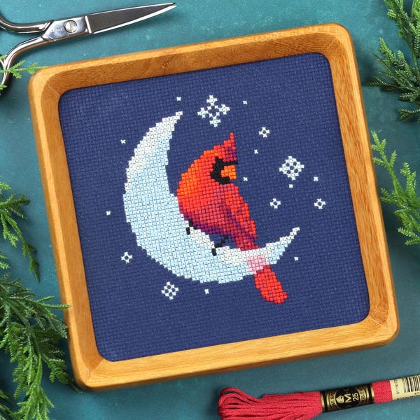 Christmas Cardinal Winter Bird Cross Stitch Pattern PDF Yule Snow Ice Moon Cardinal