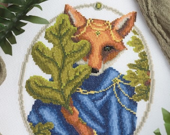 Oak Keeper - PDF magical fox forest druid cross stitch pattern