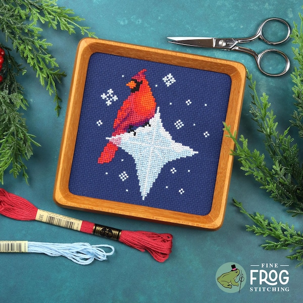 Christmas Cardinal Winter Bird Cross Stitch Pattern PDF Yule Snow Ice Star Cardinal