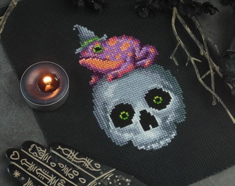 Wicked Toad - Halloween frog toad witch cross stitch pattern PDF funny
